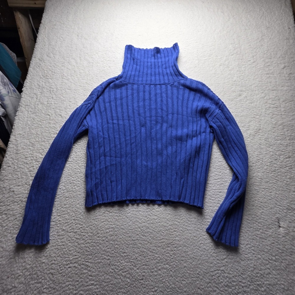 Velvet Heart Sweater Womens Medium Blue Turtleneck Long Sleeve Knit Pullover